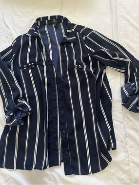 Forever 21 Navy and White Striped Button-Up Blouse